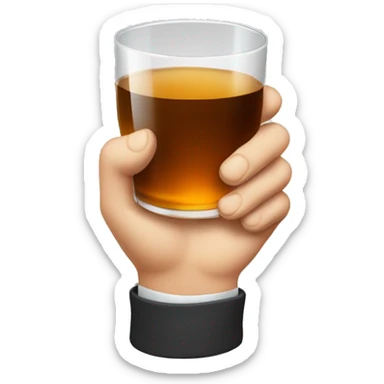 white hand holding tumbler glass of whiskey sticker