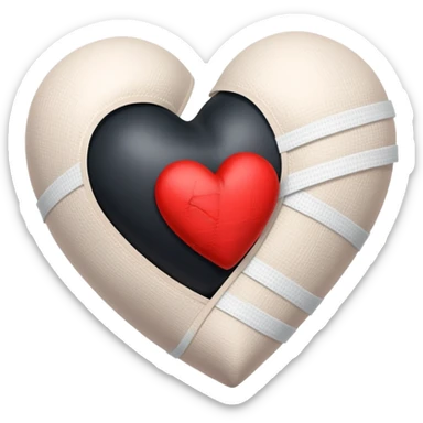 Black heart visibly fading slightly into a red hear with bandages sticker