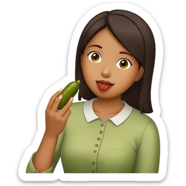 Filipino female eating a pickle sticker