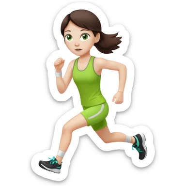 a white brunette girl with green eyes and freckles going for a run sticker
