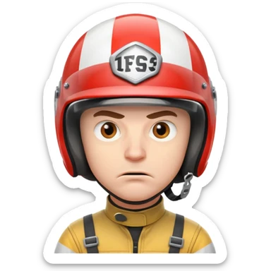 white male racer in helmet, crazy look, taking risks, very serious face, angry sticker