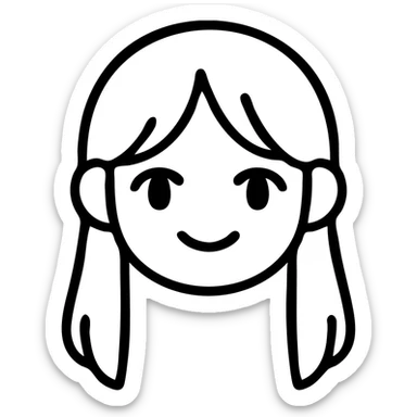 icon of a girl with long dark hair, red eyes, playful smile, inspired by Hu Tao, minimalistic icon style sticker