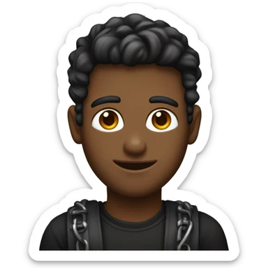 un chico con pelo castnio con ojos marones con remera negra con una cadena y con pelo cortito sticker