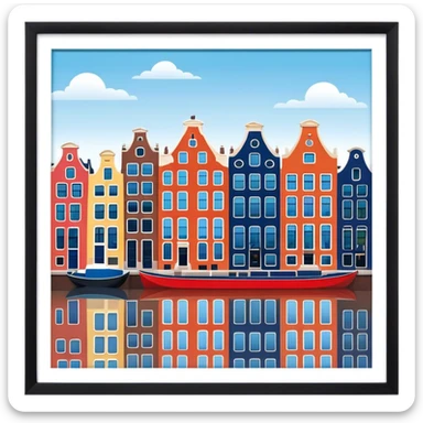 Cinematic Realistic Amsterdam Canal Houses Landmark Emoji, featuring narrow, gabled facades in vibrant colors. sticker