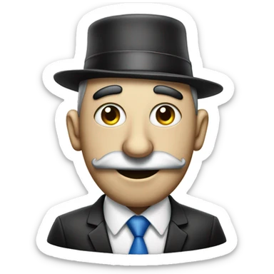 Short greedy banker with giant nose and Kippah standing near Israeli flag sticker