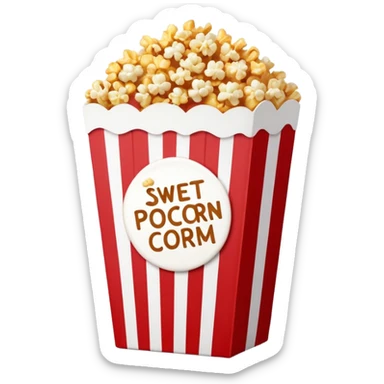 minimalist sweet popcorn emoji style, red and white popcorn box, caramel popcorn sticker