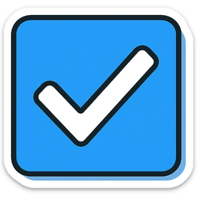 white check mark in a blue square with subtle shadow, minimal modern icon style sticker