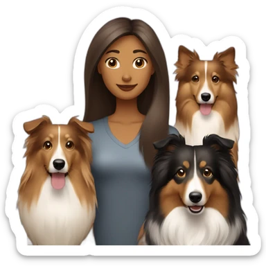 woman with straight light-bround hair and 2 dogs sable sheltie and bi-black sheltie sticker
