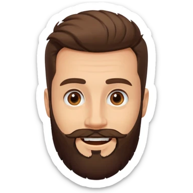 man, buzzed hair, brown eyes, full beard, smiling sticker