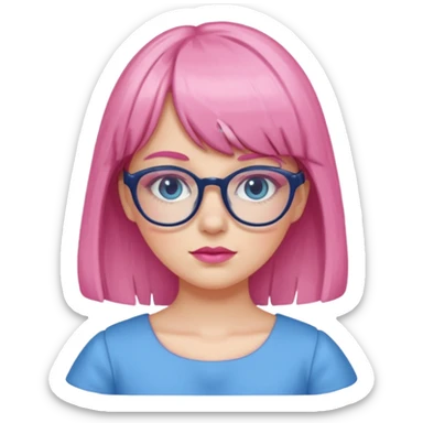 Cute white girl has bang and glasses wear pink make up and dress all blue sticker