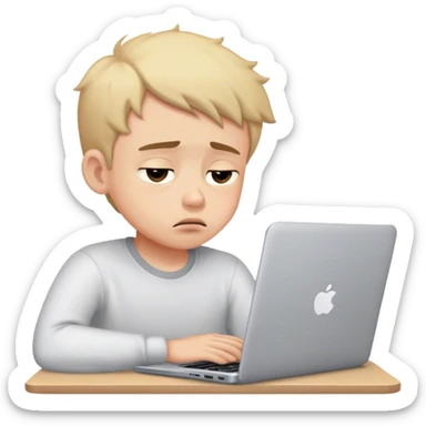 Boy using laptop and is tired looks sleepy sticker