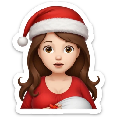 Pregnant long brown hair with Santa hat sticker
