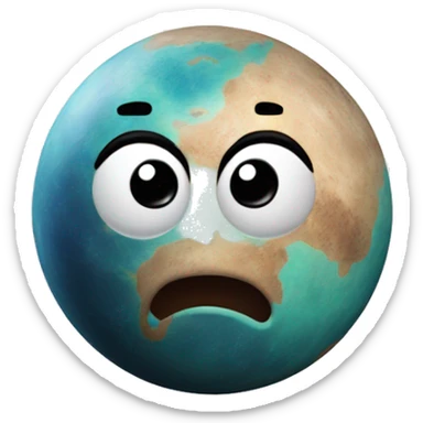 planet Neptune with a cartoon face but dirt on sticker