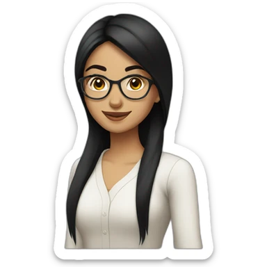 Arabe girl With glasses with long black straight hair and thick eyebrow smile sticker