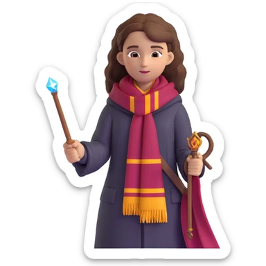 Hermione Granger with wand and Gryffindor scarf sticker