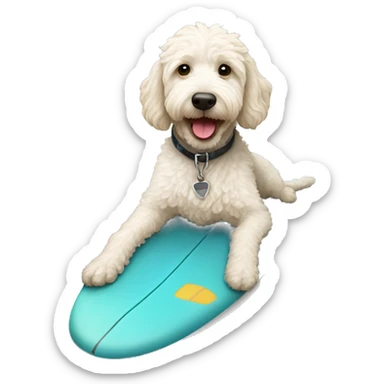 White labradoodle on a surfboard sticker