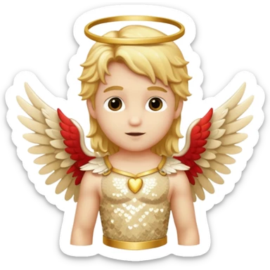 Cupid, God of Love from Gods and Goddesses with long golden blonde hair, cream sequin outfit sticker