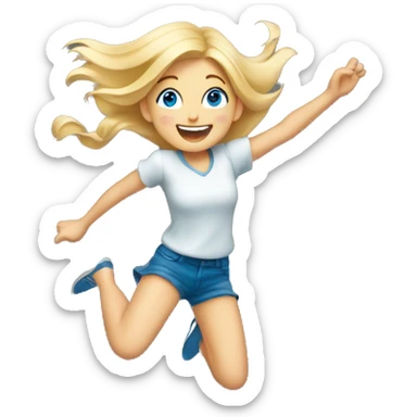 blonde blue eyed girl jumping excitedly sticker