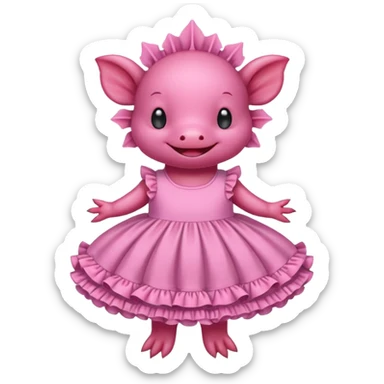 An axolotl wearing a dress sticker
