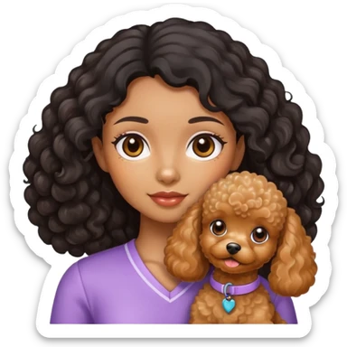 Girl wavy 2 A black hair brown skin and apricot toy poodle sticker