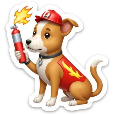 dog with electric lightning waves, fire extinguisher sticker