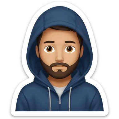 a guy wears a hoodie, his face is a mysterious, he looks pretty and handsome, but very distant 
he has a beard  sticker