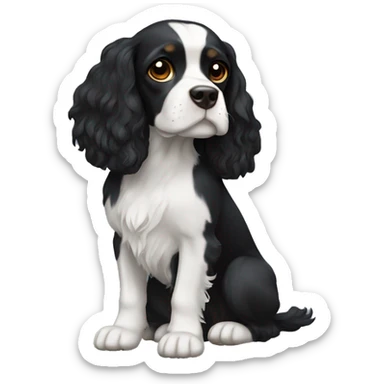 Small completely black king spaniel with white on chest sticker