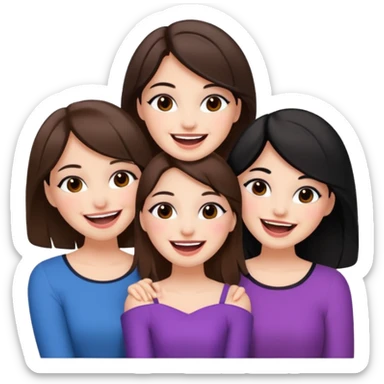 3 brown friends having fun, one with black hair, 2 with brown hair, girly style sticker