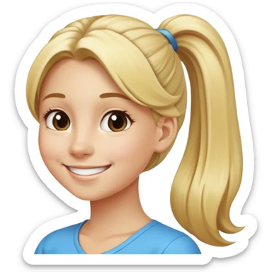 blonde girl smiling with long hair in a pony tail sticker
