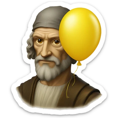 leonardo da Vinci holds a yellow balloon in his hand sticker