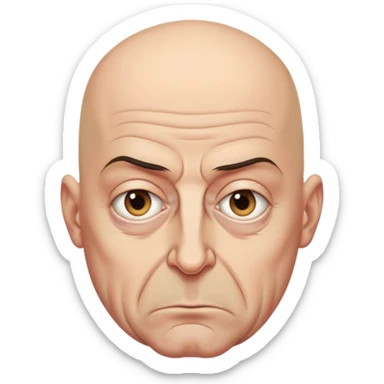 Steven Miller, Trump advisor, bald, grim expression, sagging eyelids drooping more on the outside sticker