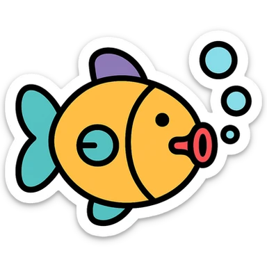 icon of a stylized fish-shaped bubble machine, modern, clean, no text sticker