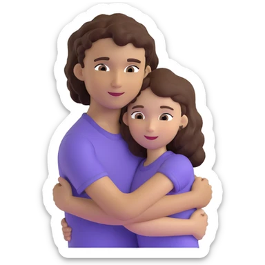 girl with long light brown hair and pale skin hugging a boy with short black curly hair and tanned skin sticker