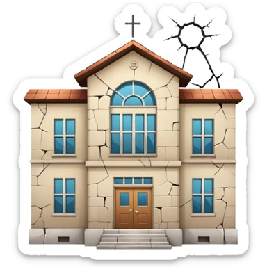 Abandoned school, cracked walls, broken windows, no background, simple style, minimal details sticker