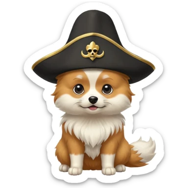 Roux fur Spitz dog with black tricorne hat sticker
