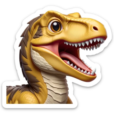 Cinematic Cute Yawning jurassic park Velociraptor Portrait Emoji, Head tilted slightly with a dramatic, wide-open yawn, showcasing a lean, powerful body with a relaxed snout and sleepy, half-closed eyes that hint at both ferocity and fatigue, Simplified yet irresistibly cute features, highly detailed, glowing with a soft, cozy prehistoric glow, high shine, relaxed yet expressive, stylized with a hint of whimsical ancient ease, soft glowing outline, capturing the essence of a drowsy yet endearing jurassic park Velociraptor that appears ready to stretch and yawn its way out of the screen! sticker