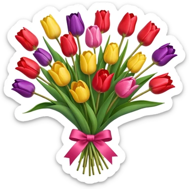 bouquet of tulip with bow and wrapping paper sticker