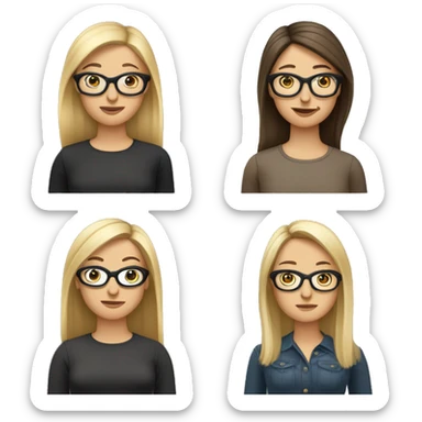 Eine Frau mit dunkelblonden Haaren, links sind die Haare abrasiert, rechts sind die Haare Kinnlang, die Frau trägt eine schwarze eckige Brille  sticker