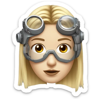 female cyborg head, fair skin, Brown long hair with blonde steaks, space age goggles and circuits sticker