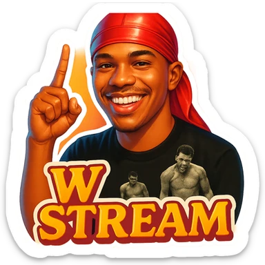 Make him Smiling 
woo Finger signak
Change His durag To Red
Add the words W Stream sticker