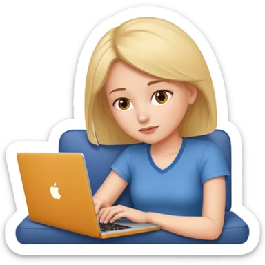 A girl is lying on the couch with a laptop, working sticker