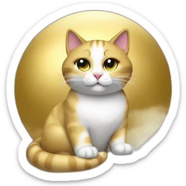 cat secretary sitting on top of the gold cloud sticker