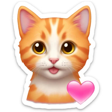 Orange kitten pink heart sticker