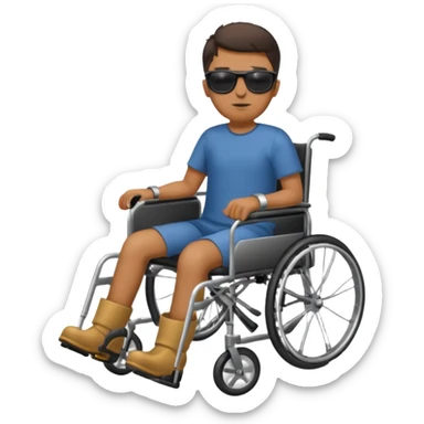 Blind dude in wheelchair with sunglasses and a leg boot on sticker