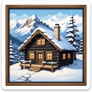 Snowy cabin mountain woods sticker
