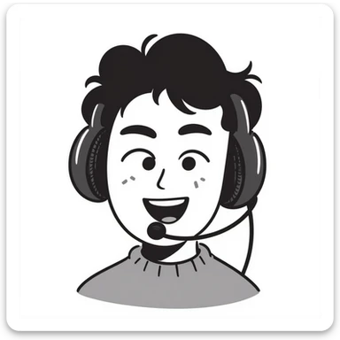 anime style laughing man with black hair, brown eyes, black beard wearing gaming headset sticker