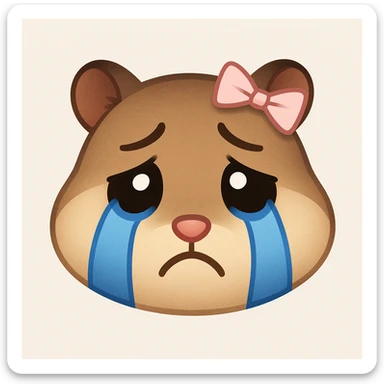 sad hamster with a bow, emoji style sticker