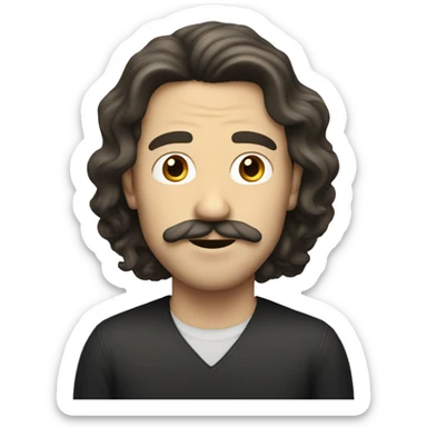 a white guy with mustache and long dark wavy hair sticker