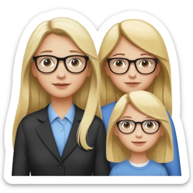 je voudrai un emoji d'une fille aux cheveux longs et blonds avec des lunettes avec son papa chatain et sa maman blonde sticker