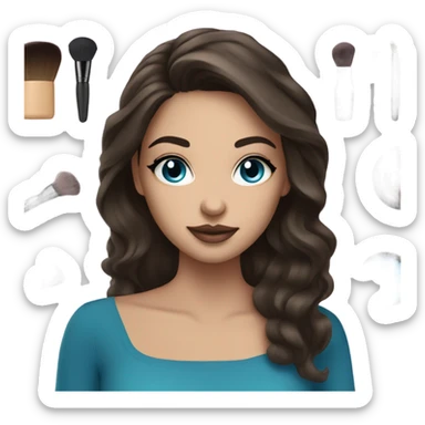 Brunett white girl with blue eyes and makeup kit sticker